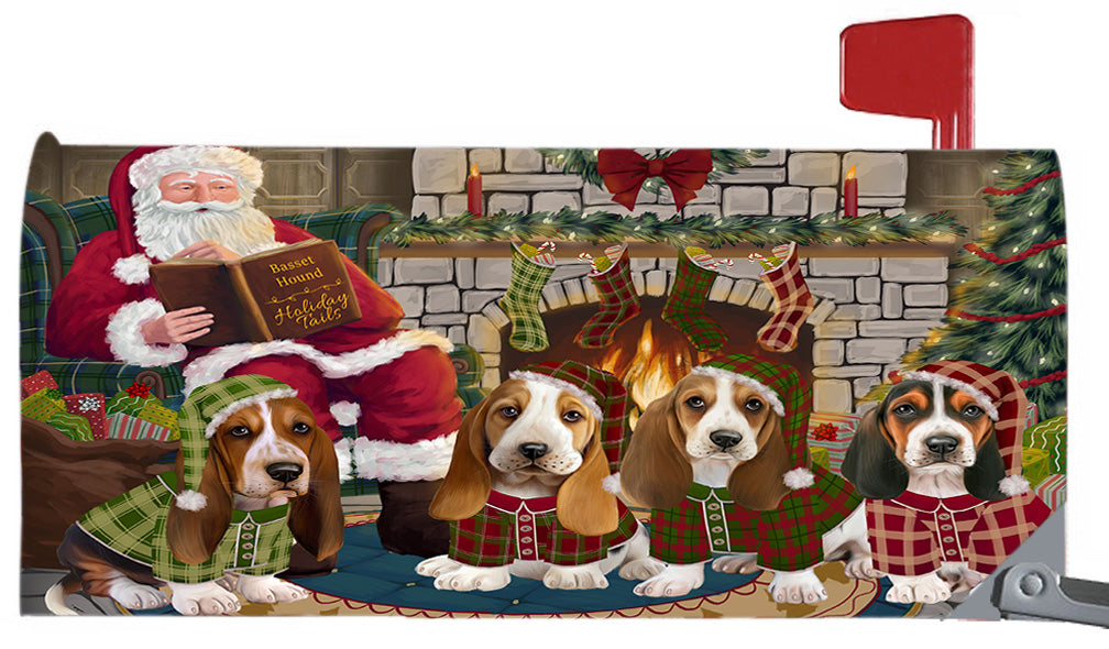 Christmas Cozy Holiday Fire Tails Basset Hound Dogs 6.5 x 19 Inches Magnetic Mailbox Cover Post Box Cover Wraps Garden Yard Décor MBC48873
