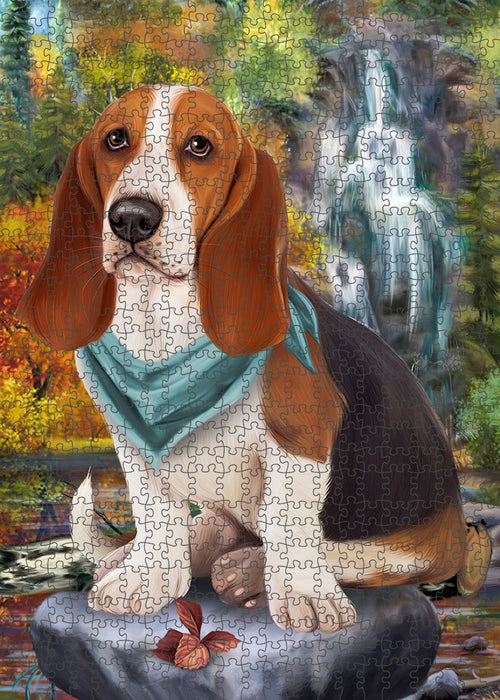 Scenic Waterfall Basset Hound Dog Puzzle with Photo Tin PUZL59538