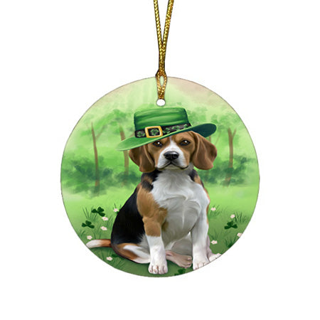 St. Patricks Day Irish Portrait Beagle Dog Round Flat Christmas Ornament RFPOR49303