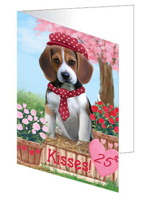 Rosie 25 Cent Kisses Beagle Dog Handmade Artwork Assorted Pets Greeting Cards and Note Cards with Envelopes for All Occasions and Holiday Seasons GCD71945