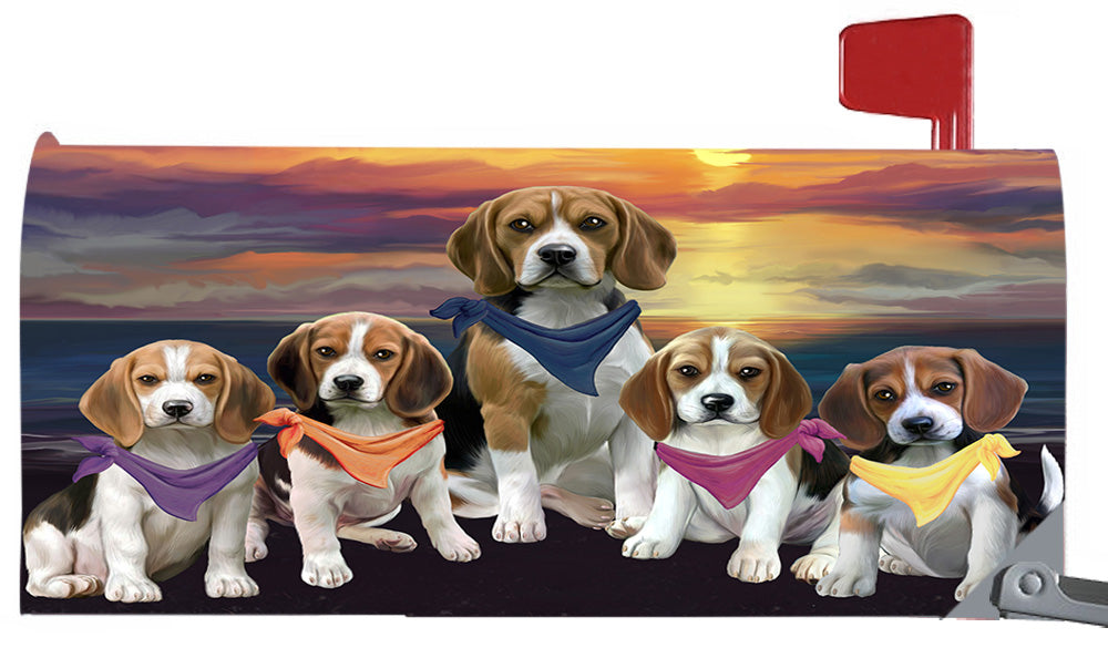 Family Sunset Portrait Beagle Dogs Magnetic Mailbox Cover MBC48445