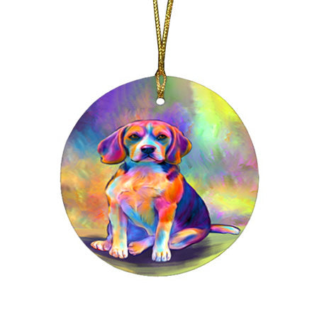 Paradise Wave Beagle Dog Round Flat Christmas Ornament RFPOR57048