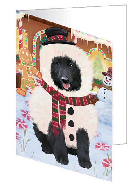 Christmas Gingerbread House Candyfest Belgian Shepherd Dog Handmade Artwork Assorted Pets Greeting Cards and Note Cards with Envelopes for All Occasions and Holiday Seasons GCD73025
