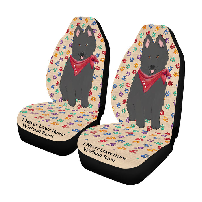 Personalized I Never Leave Home Paw Print Belgian Shepherd Dogs Pet Front Car Seat Cover (Set of 2)