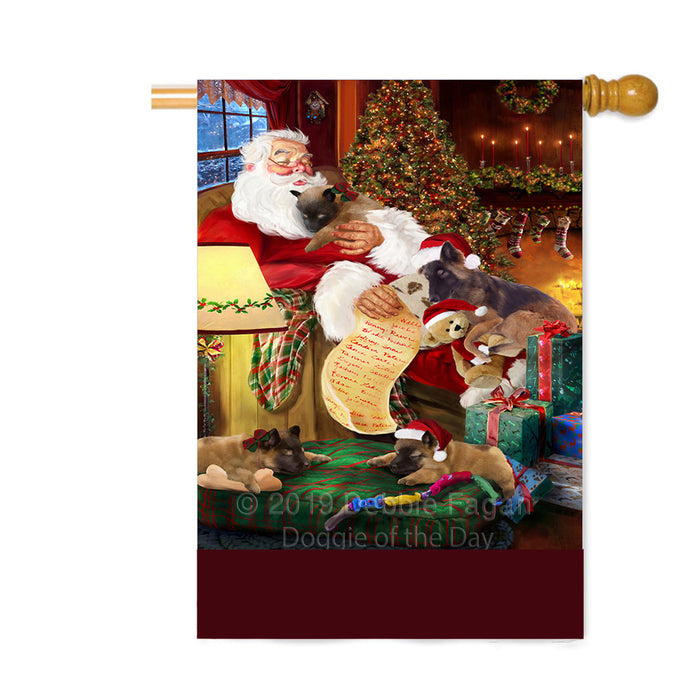 Personalized Belgian Tervuren Dogs and Puppies Sleeping with Santa Custom House Flag FLG-DOTD-A62652