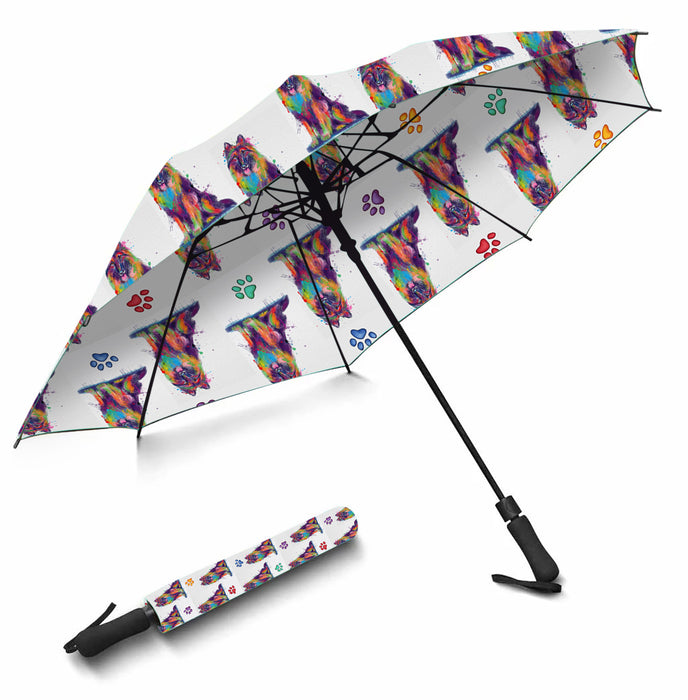 Watercolor Mini Belgian Tervuren DogsSemi-Automatic Foldable Umbrella