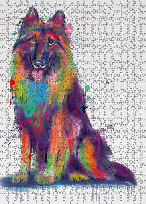 Watercolor Belgian Tervuren Dog Portrait Jigsaw Puzzle for Adults Animal Interlocking Puzzle Game Unique Gift for Dog Lover's with Metal Tin Box