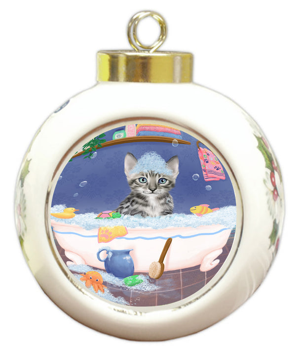 Rub A Dub Dog In A Tub Bengal Cat Round Ball Christmas Ornament RBPOR58530