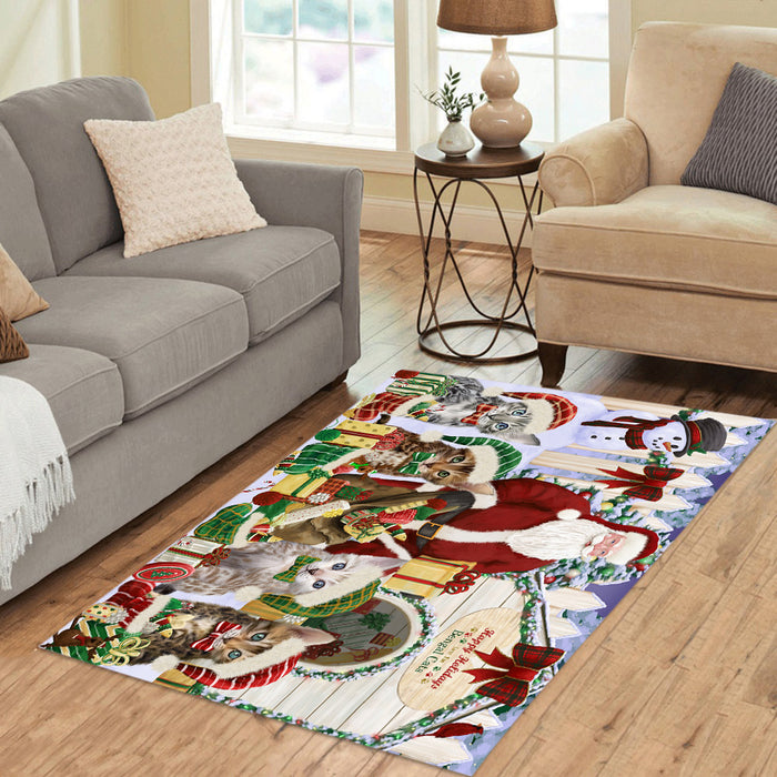 Happy Holidays Christma Bengal Cats House Gathering Area Rug
