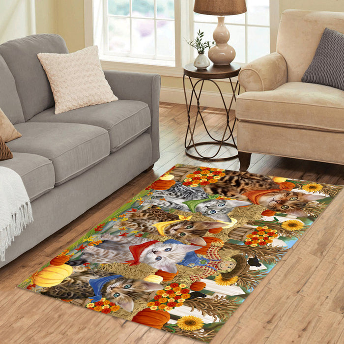 Fall Festive Harvest Time Gathering Bengal Cats Area Rug