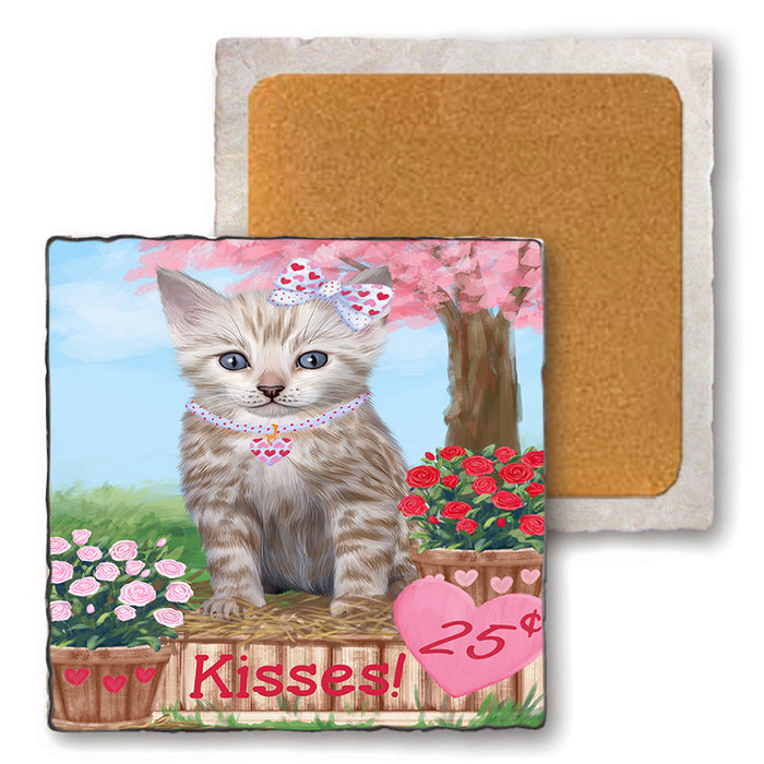 Rosie 25 Cent Kisses Bengal Cat Set of 4 Natural Stone Marble Tile Coasters MCST50815