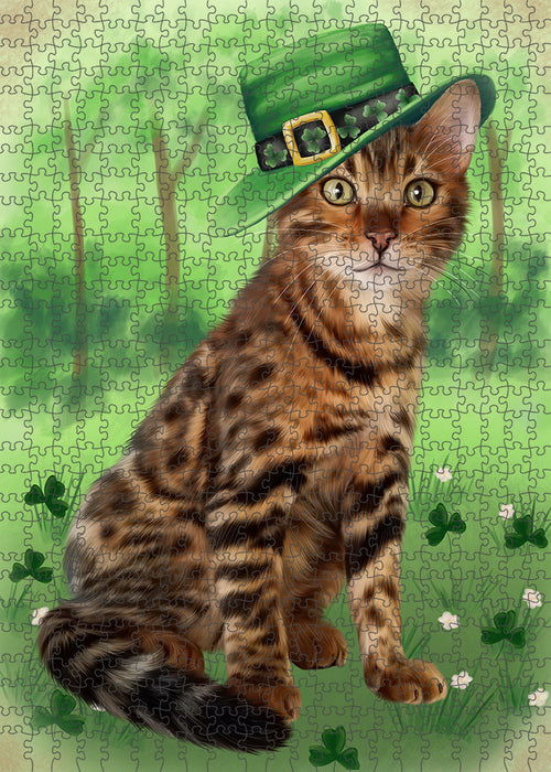 St. Patricks Day Irish Portrait Bengal Cat Portrait Jigsaw Puzzle for Adults Animal Interlocking Puzzle Game Unique Gift for Dog Lover's with Metal Tin Box PZL020