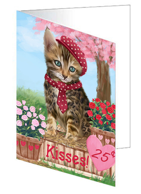Rosie 25 Cent Kisses Bengal Cat Handmade Artwork Assorted Pets Greeting Cards and Note Cards with Envelopes for All Occasions and Holiday Seasons GCD71963