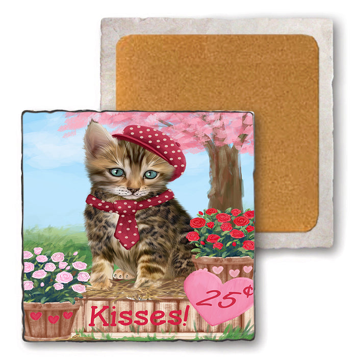 Rosie 25 Cent Kisses Bengal Cat Set of 4 Natural Stone Marble Tile Coasters MCST50816