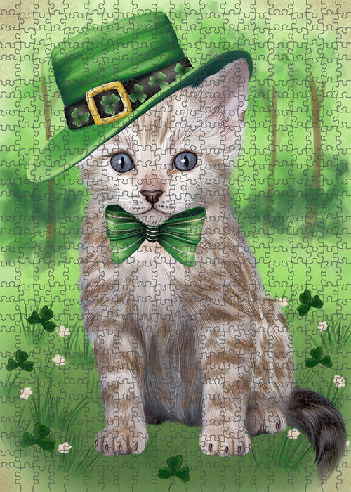 St. Patricks Day Irish Portrait Bengal Cat Portrait Jigsaw Puzzle for Adults Animal Interlocking Puzzle Game Unique Gift for Dog Lover's with Metal Tin Box PZL023