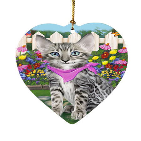 Spring Floral Bengal Cat Heart Christmas Ornament HPOR52236