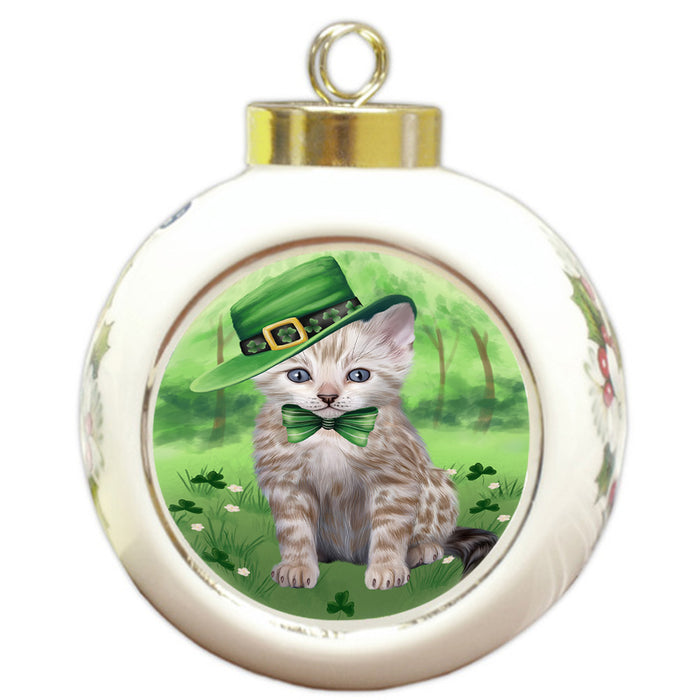 St. Patricks Day Irish Portrait Bengal Cat Round Ball Christmas Ornament RBPOR58107