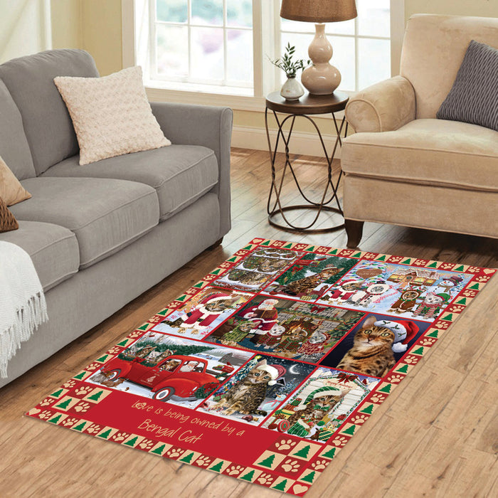 Love is Being Owned Christmas Bengal Cats Area Rug