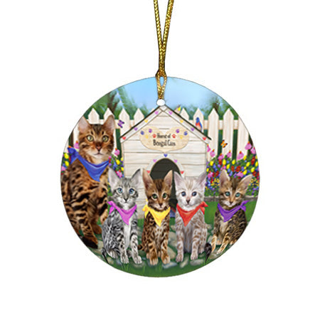 Spring Dog House Bengal Cats Round Flat Christmas Ornament RFPOR52191