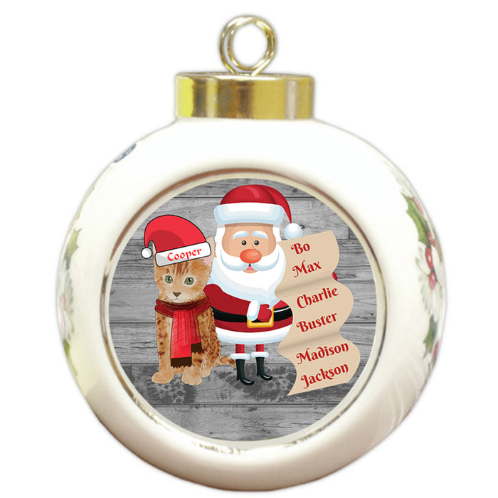 Custom Personalized Santa with Bengal Cat Christmas Round Ball Ornament