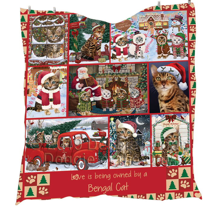 Love is Being Owned Christmas Bengal Cats Quilt