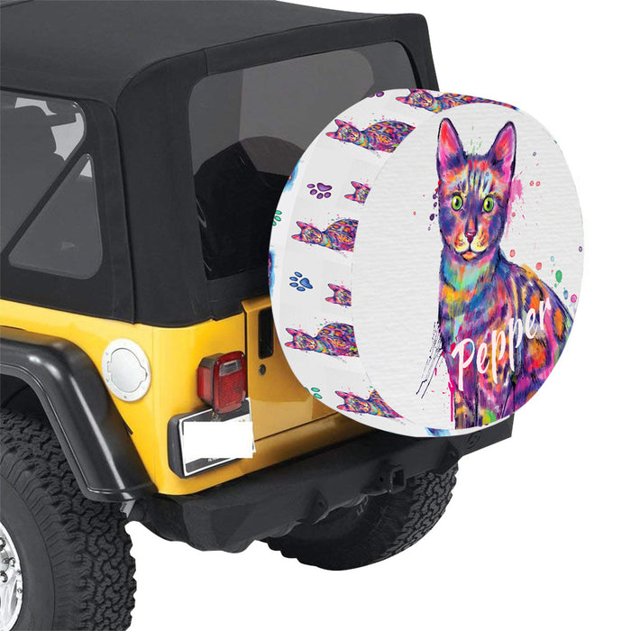 Custom Pet Name Personalized Watercolor Bengal Cat Car Tire Cover