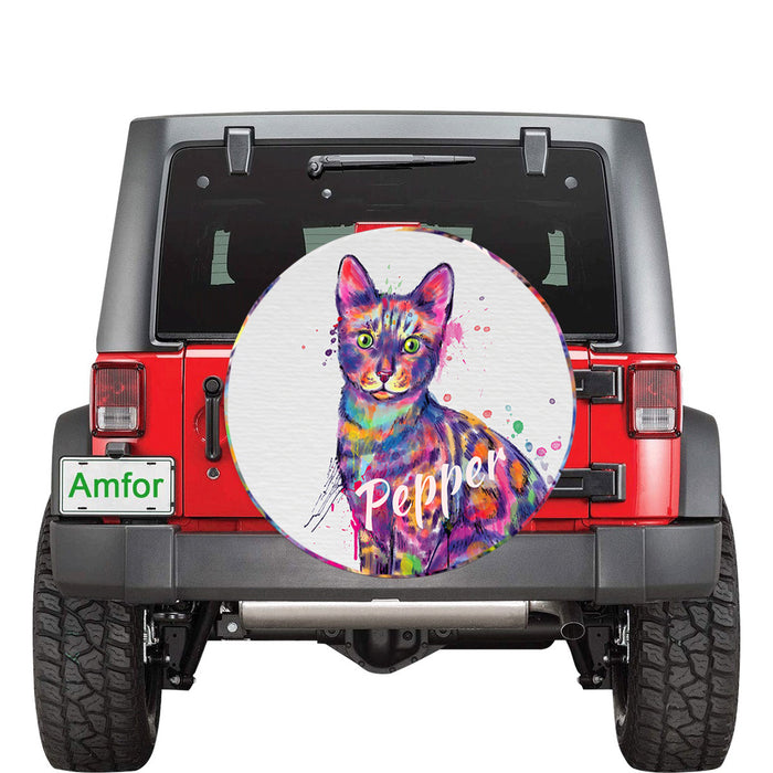 Custom Pet Name Personalized Watercolor Bengal Cat Car Tire Cover