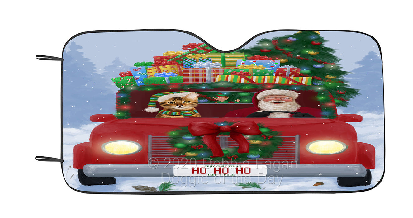 Christmas Honk Honk Red Truck with Santa and Bengal Cat Car Sun Shade Cover Curtain