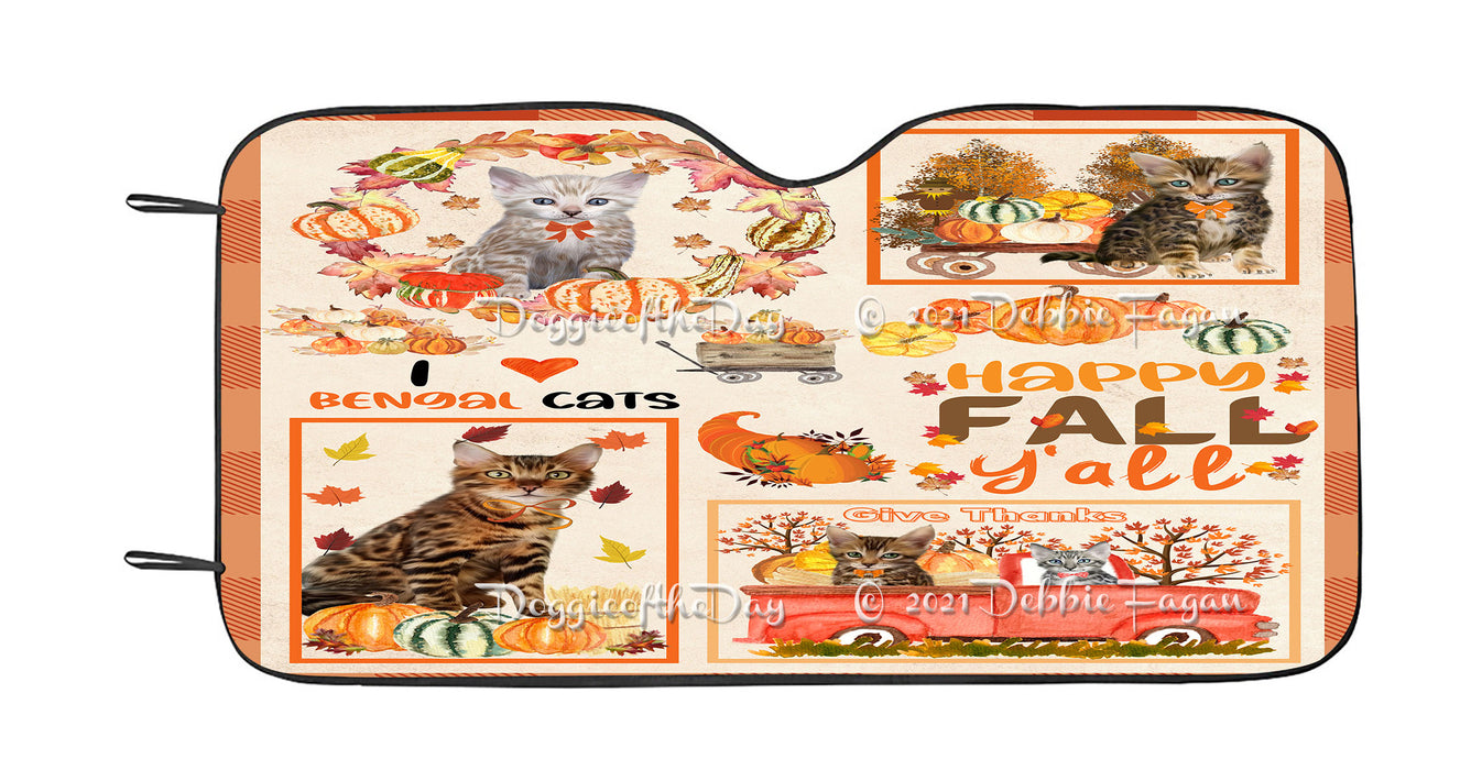 Happy Fall Y'all Pumpkin Bengal Cats Car Sun Shade Cover Curtain