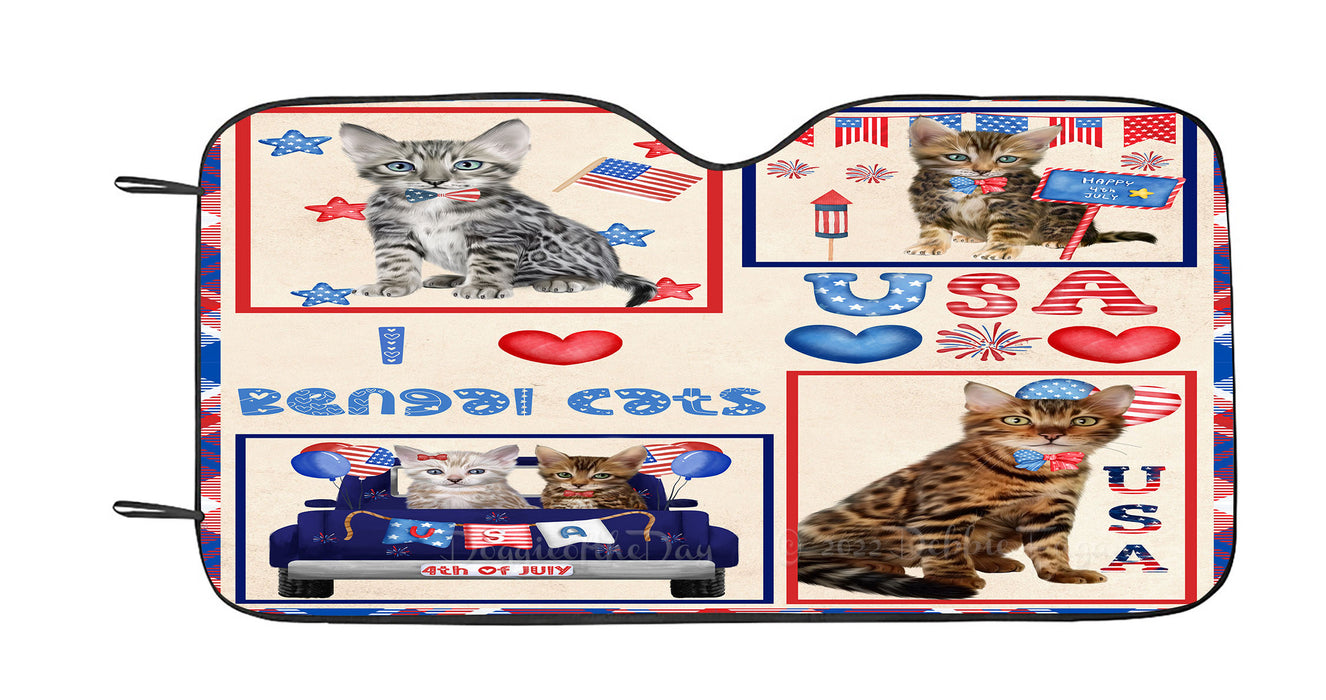 4th of July Independence Day I Love USA Bengal Cats Car Sun Shade Cover Curtain