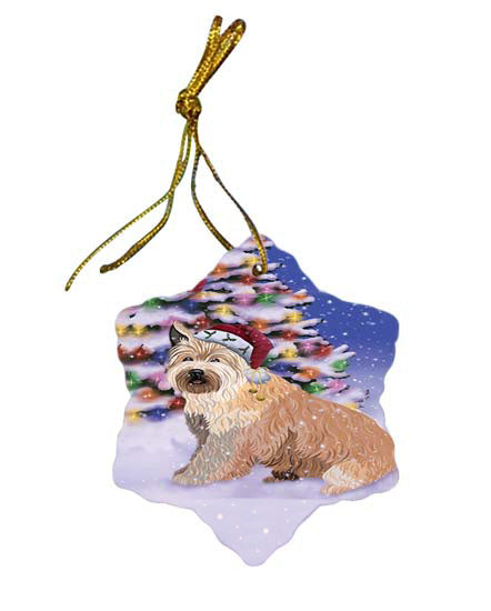 Winterland Wonderland Berger Picard Dog In Christmas Holiday Scenic Background Star Porcelain Ornament SPOR56040