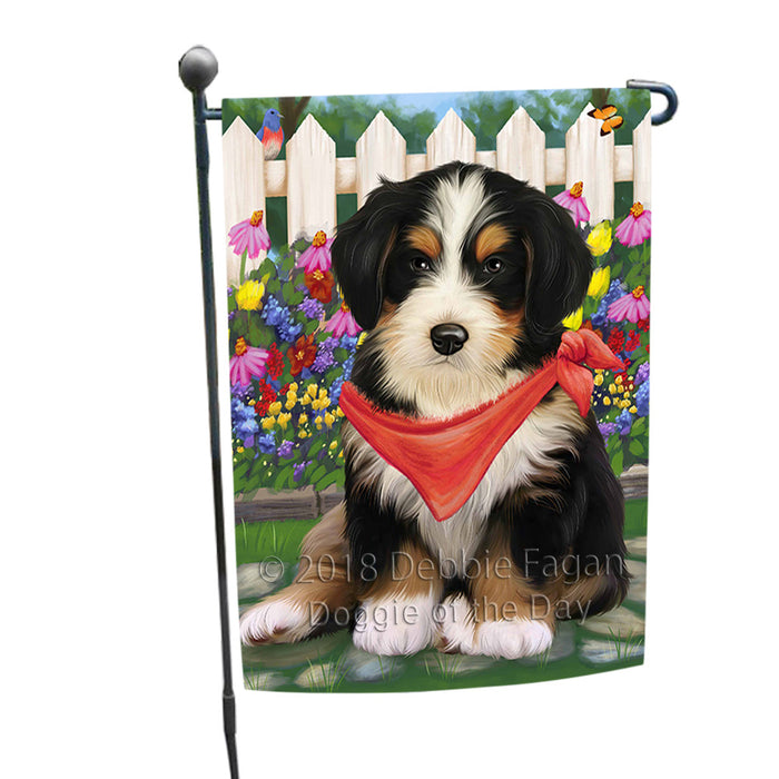 Spring Floral Bernedoodle Dog Garden Flag GFLG49617