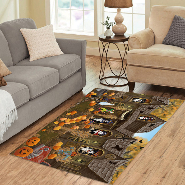 Haunted House Halloween Trick or Treat Bernese Mountain Dogs Area Rug