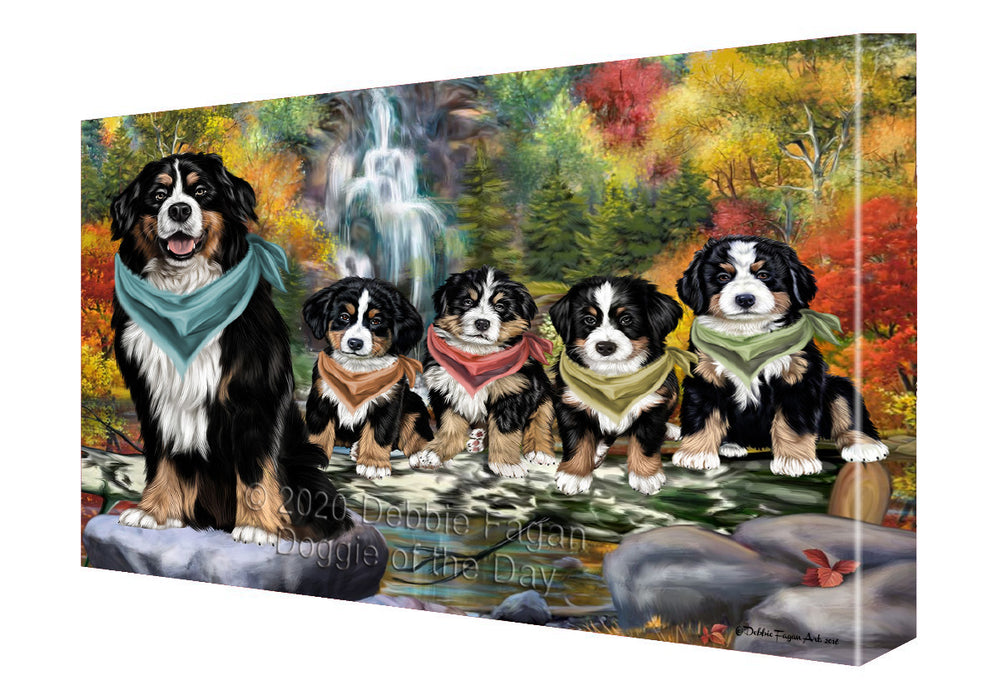 Scenic Waterfall Bernese Mountain Dogs Canvas Wall Art - Premium Quality Ready to Hang Room Decor Wall Art Canvas - Unique Animal Printed Digital Painting for Decoration