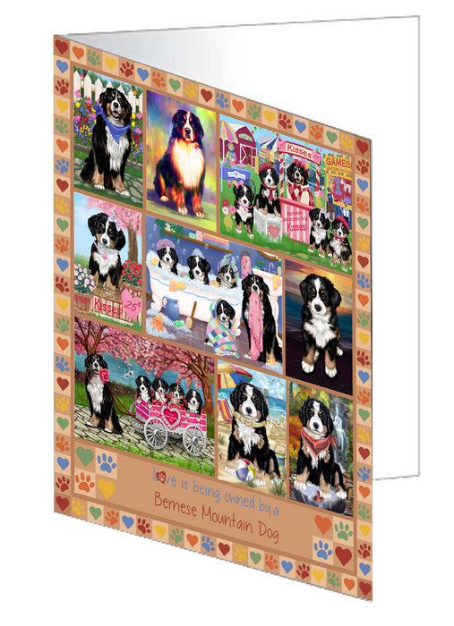 Love is Being Owned Bernese Mountain Dog Beige Handmade Artwork Assorted Pets Greeting Cards and Note Cards with Envelopes for All Occasions and Holiday Seasons GCD77204