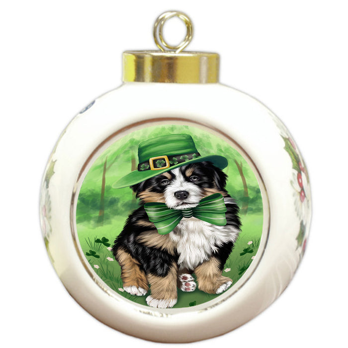 St. Patricks Day Irish Portrait Bernese Mountain Dog Round Ball Christmas Ornament RBPOR49323