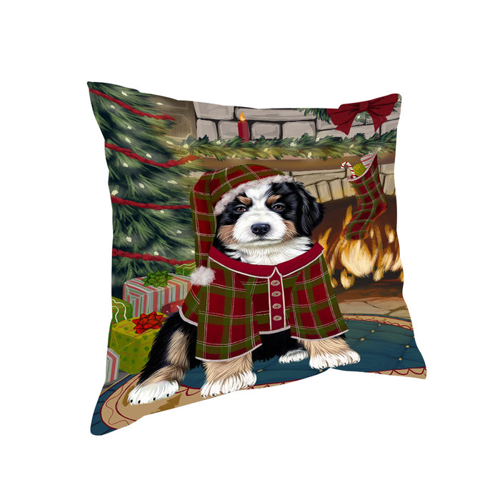 The Stocking was Hung Bernese Mountain Dog Pillow PIL69760