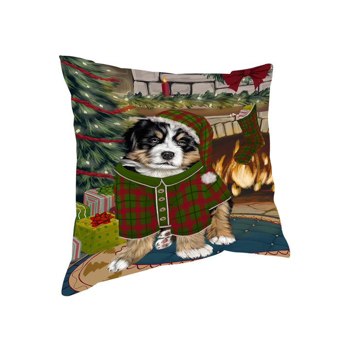 The Stocking was Hung Bernese Mountain Dog Pillow PIL69764