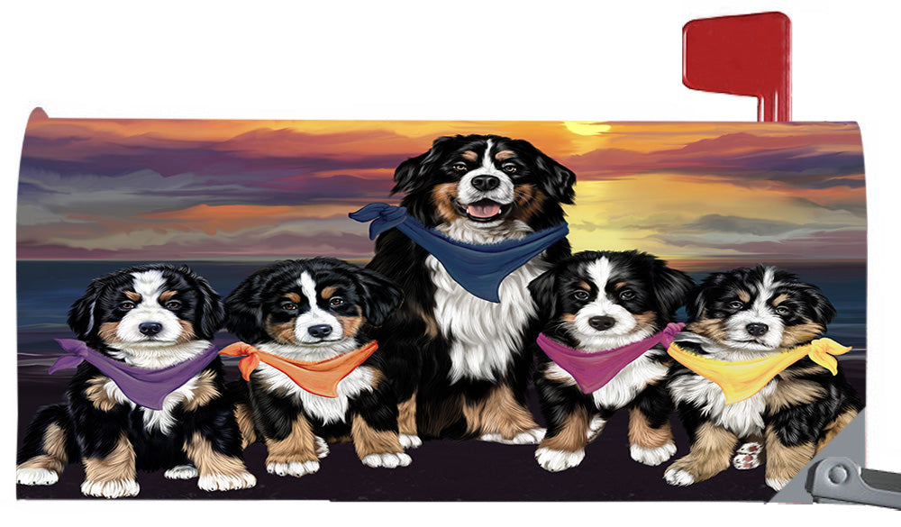 Family Sunset Portrait Bernese Mountain Dogs Magnetic Mailbox Cover MBC48448