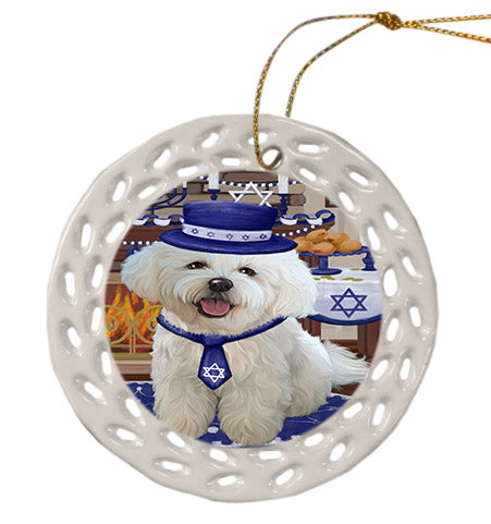 Happy Hanukkah Bichon Frise Dog Ceramic Doily Ornament DPOR57651