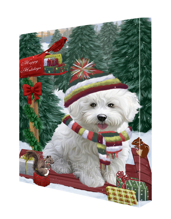 Christmas Woodland Sled Bichon Frise Dog Canvas Wall Art - Premium Quality Ready to Hang Room Decor Wall Art Canvas - Unique Animal Printed Digital Painting for Decoration CVS584