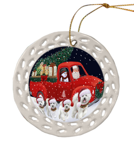 Christmas Express Delivery Red Truck Running Bichon Frise Dog Doily Ornament DPOR59245