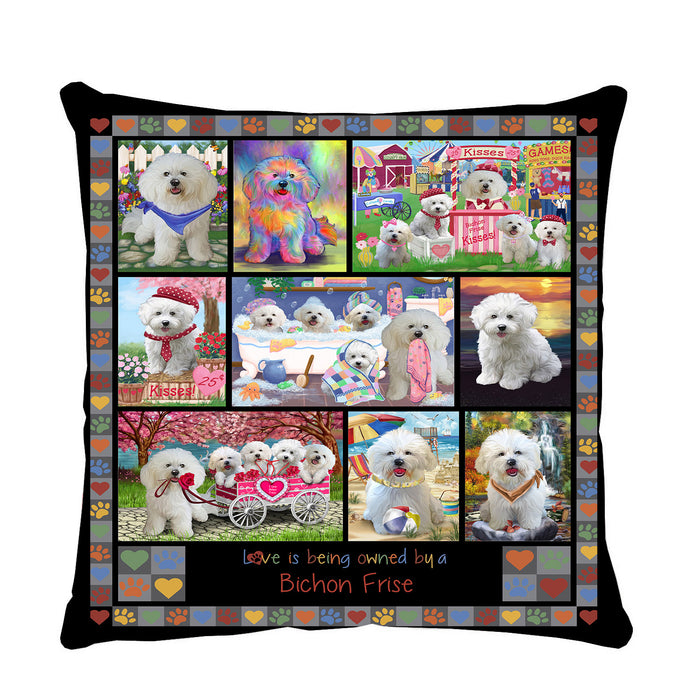 Love is Being Owned Bichon Frise Dog Grey Pillow PIL84656