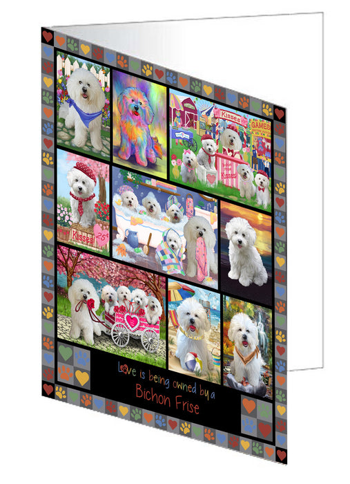 Love is Being Owned Bichon Frise Dog Grey Handmade Artwork Assorted Pets Greeting Cards and Note Cards with Envelopes for All Occasions and Holiday Seasons GCD77213
