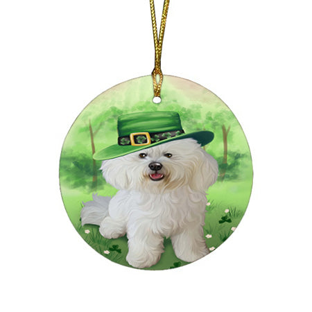 St. Patricks Day Irish Portrait Bichon Frise Dog Round Flat Christmas Ornament RFPOR49315