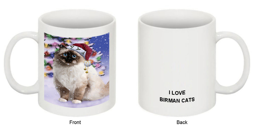 Winterland Wonderland Birman Cat In Christmas Holiday Scenic Background Coffee Mug MUG51084