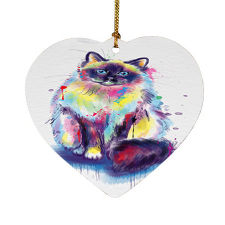 Watercolor Birman Cat Heart Christmas Ornament HPORA58479