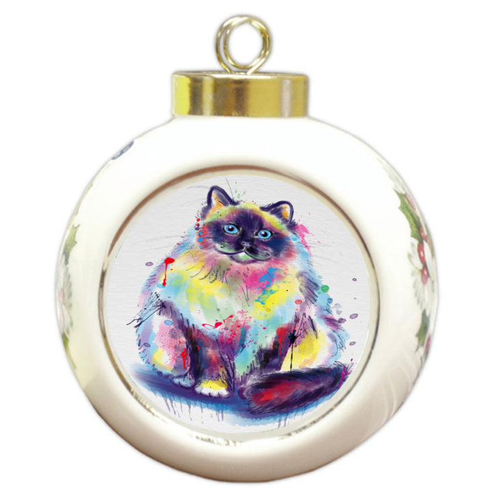 Watercolor Birman Cat Round Ball Christmas Ornament RBPOR58474