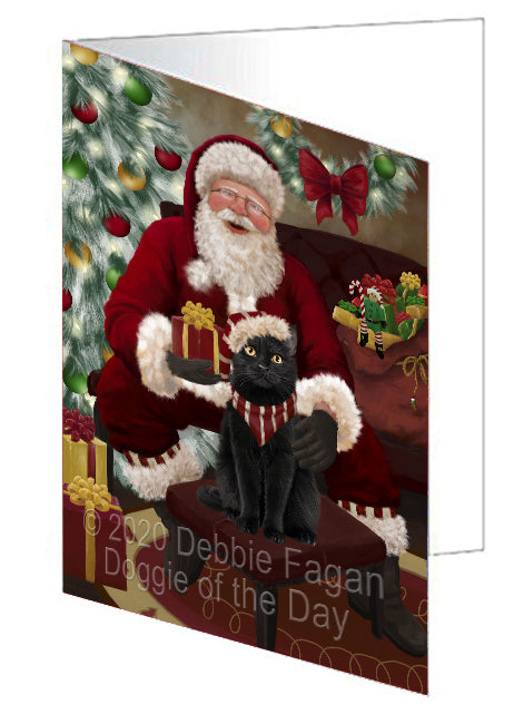 Santa's Christmas Surprise Black Cat Handmade Artwork Assorted Pets Greeting Cards and Note Cards with Envelopes for All Occasions and Holiday Seasons