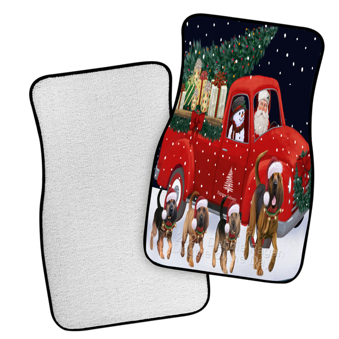 Christmas Express Delivery Red Truck Running Bloodhound Dogs Polyester Anti-Slip Vehicle Carpet Car Floor Mats  CFM49417